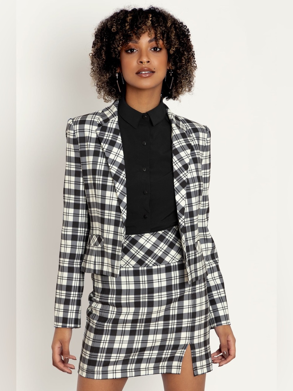 BlackMilk Tartan Magpie Cropped Blazer & Skirt Set